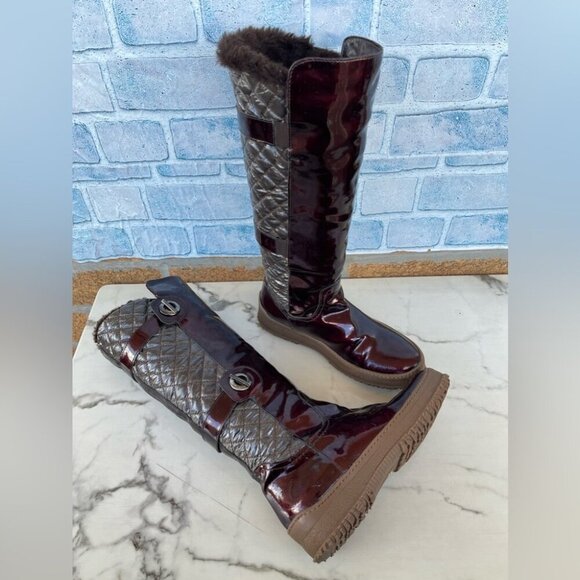 Aquatalia Avery Winter Boots Snow Shoes Womens Size 7 Brown Patent Faux Fur - Picture 2 of 10